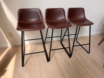 Set of 3 Brown Faux Leather Bar Stools