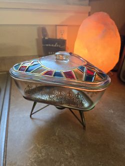 Vintage Inland Stained Glass Casserole Dish
