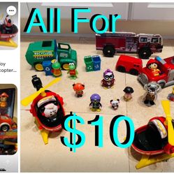$10 For All Big  Bundle of Vehicles 🚗 Toys Firefighters,🚒 Garbage truck♻️ 2 helicopters 🚁 Book