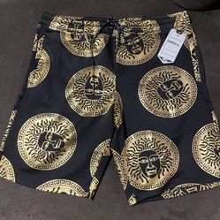 Drill Clothing Co- Men’s Graphic Shorts, Black and Gold, Size  L NWT!