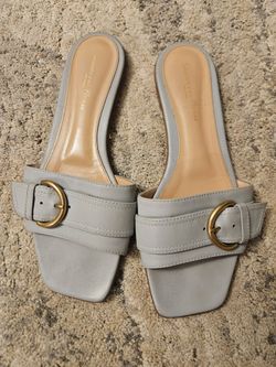 Gianvito Rossi Light Blue Leather Buckle Slide Sandals Size 39EU/8.5US