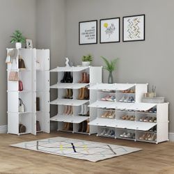 HOMIDEC Shoe Rack, 4 Tier Shoe Storage Cabinet 16 Pair Plastic Shoe Shelves Organizer for Closet Hallway Bedroom Entryway