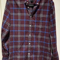 H&M Maroon Plaid Long Sleeve Shirt Suze S Regular Fit