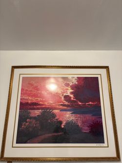 Framed Sunset Landscape Print with Gold Frame