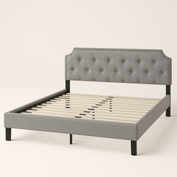 Light Gray Queen Size Upholstered Platform Bed