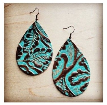 Leather Teardrop Earring in Cowboy Turquoise