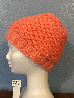 Adult Coral/Orange Handmade Beanie Hat #227