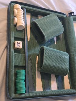 Travel Size Backgammon Mini Game Set Magnetic Checkers
Missing some pieces but can be ordered off Amazon 