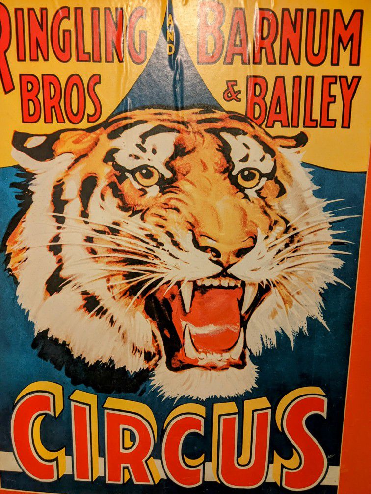 Vintage Ringling Brothers Barnum and Bailey Circus Poster Print Tiger Head