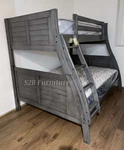 Twin Full Grey Bunkbed With Orthopedic Mattress Included!!
