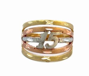 Woman’s Ladies Girls 10k Tri Toned Rose White Yellow Gold Quinceañera 15th Birthday Ring Size 7 GP3102806