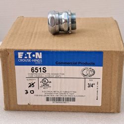 Eaton 651S Box-30 Compression Connector CH 3/4" EMT, Straight, Non-insulated NEW