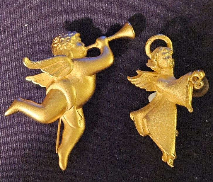 Cupid And Angel with bell Brooches
