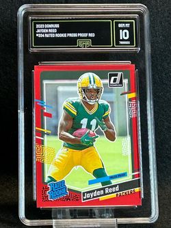 2023 Donruss 💥 Jayden Reed 💥 Rated Rookie Press Proof Red GMA 10 💎 Mint - Green Bay Packers 🧀