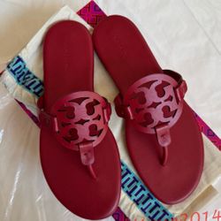 Red Calf Skin Tory Burch Leather Thong Sandal