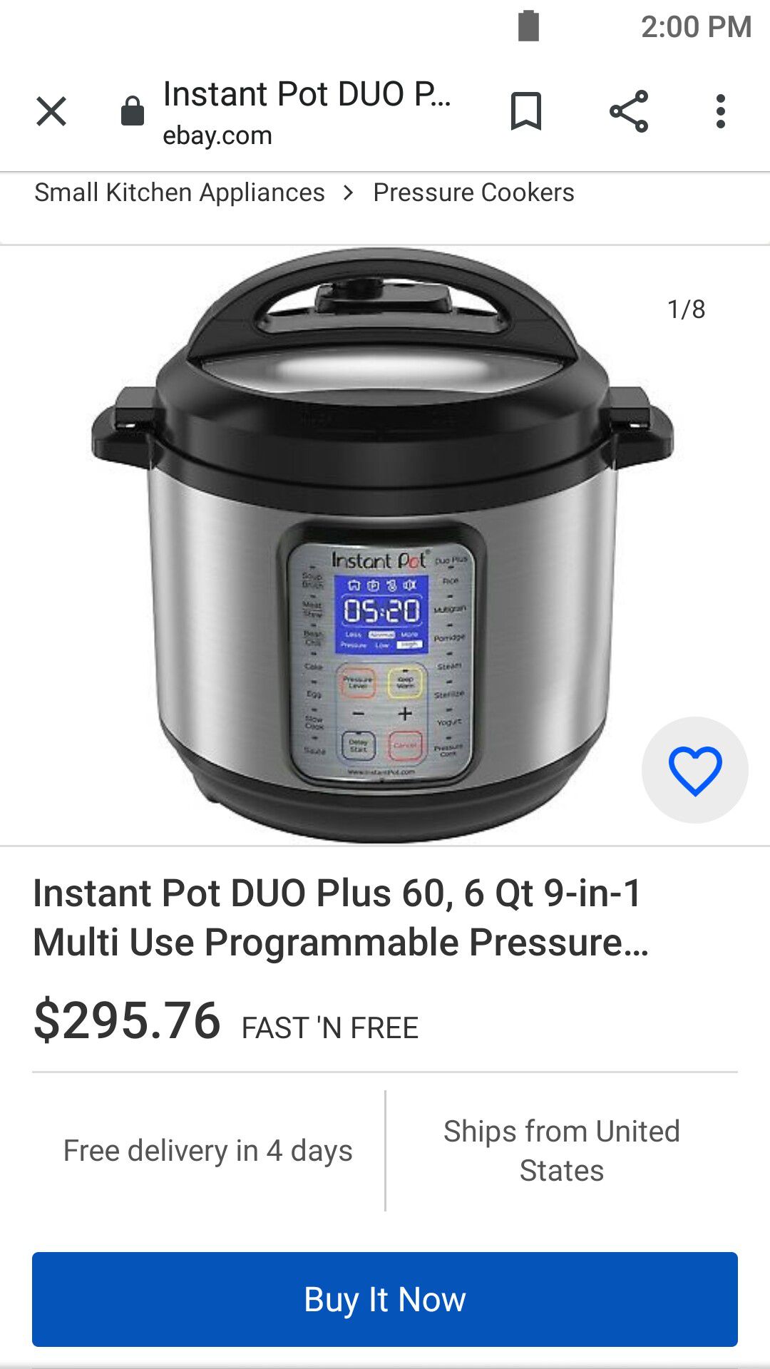 Instant Pot DUO Plus 60, 6 Qt "9"-in-1 Multi- Use Pressure Cooker New in Box $128.07