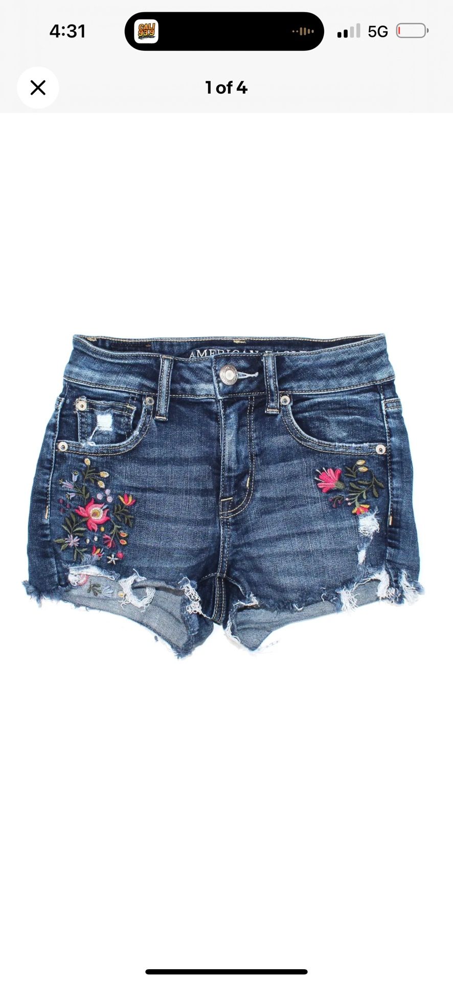 Women's American Eagle AE Stretch Dark Blue Floral Embroidered Shorts Size 0