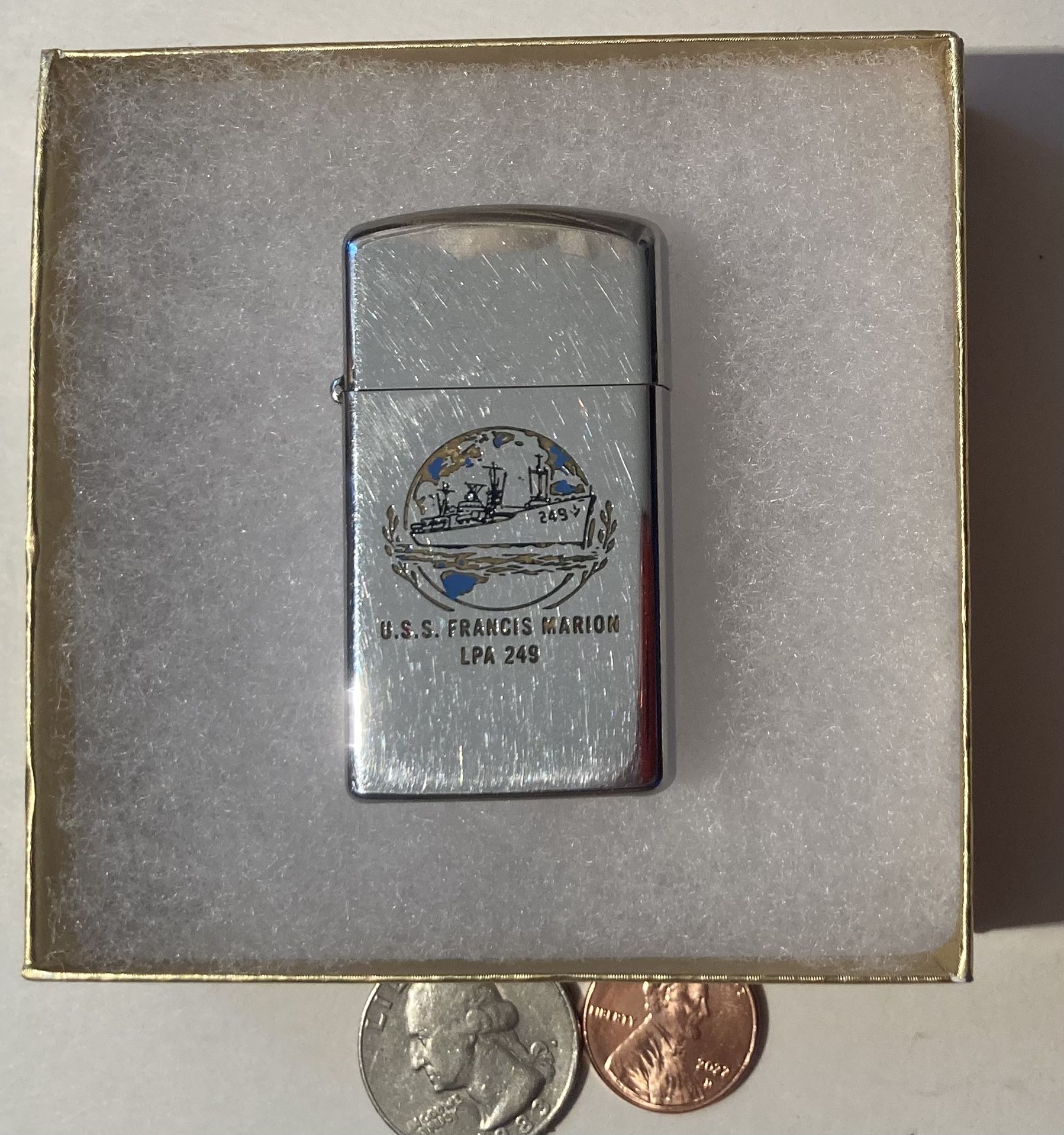 Vintage Zippo Lighter USS Francis Marion APA-249, Attack Transport Ship