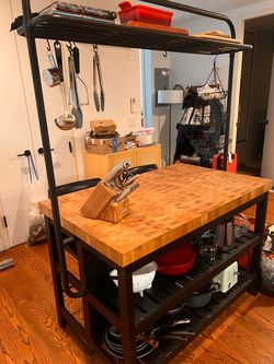 IKEA VADHOLMA Kitchen Island with Chairs & Overhead Rack