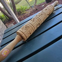 Vintage Retro Wooden Carved Rowoco Norpro Springerle Rolling Pin 