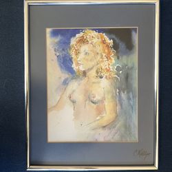 Beautiful Watercolor Art Decor Unrobed Woman Signed By Chris Kelly Artist