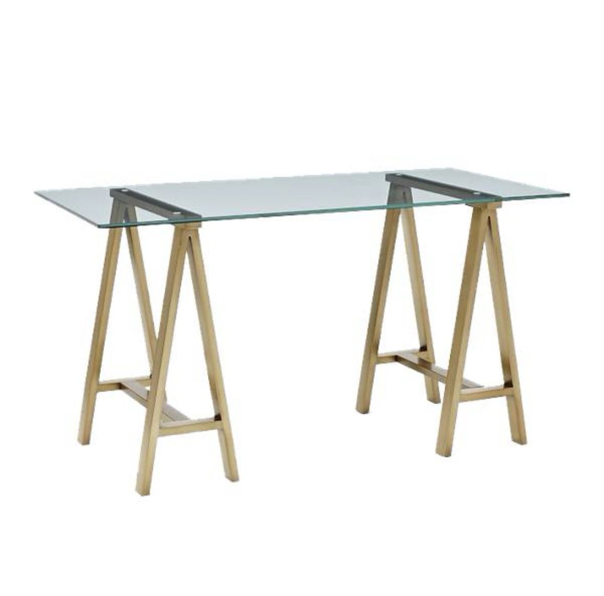 ✨ Modern Luxe West Elm Desk – Glass Top & Brushed Brass Legs ✨