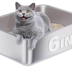 New Stainless Steel Litter Box, Metal Litter Box, Cat Litterbox for Kitten, Kitty, Rabbit, 6" High Side Cats Litter Boxes, Cat LitterBox, No Smell, No