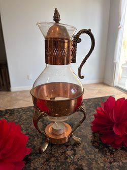 Vintage Glass Carafe with Copper Warmer Stand