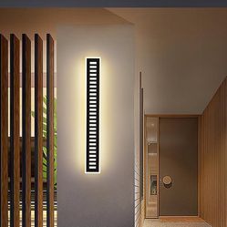 Modern Outdoor Wall Light 42W LED Porch Wall Light Fixture Black Rectangle Sconces Wall Lighting Elegant White Acrylic Waterproof Wall Lamp for Patio,