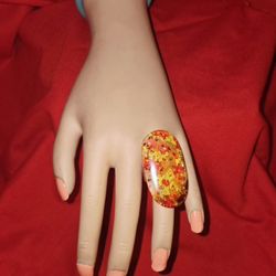 VINTAGE FLORAL ACRYLIC LONG RING SIZE 7