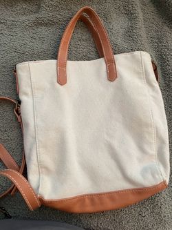 Canvas Tote Bag with Leather Trim