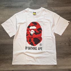 Y2K BAPE White And red camo ape tee 
