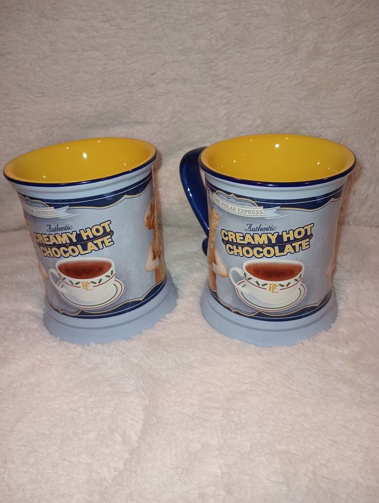 Two Vintage Polar Express Creamy Hot Chocolate Coffee Mug - Warner Brothers