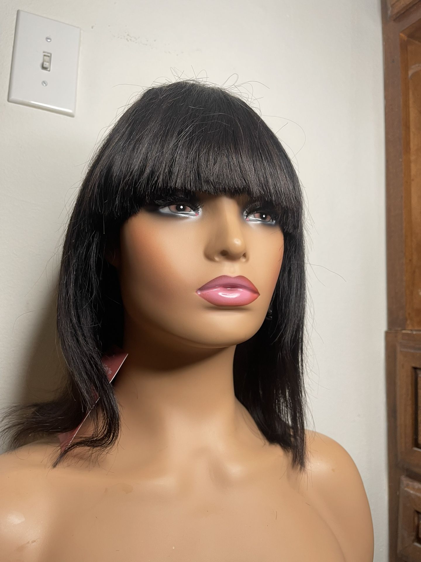 Human hair wig with bangs