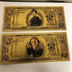24k Gold Plated Harry Potter and Hermione Granger Banknote Set