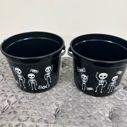 Set of 2 Halloween Skeleton Treat Pails