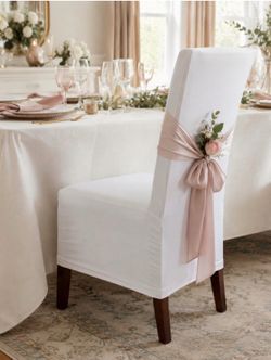 Set of 10 White Stretch Dining Chair Covers Wedding Event Slipcovers