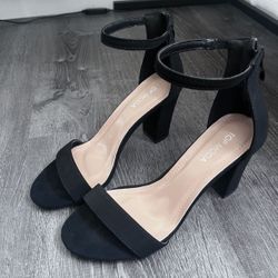 Black Suede Open Toe Heels Size 8