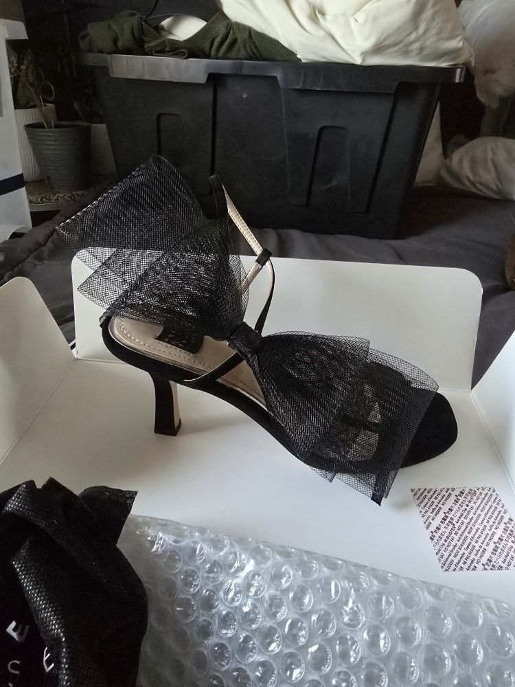 WHBM Strappy Black Bow Heels