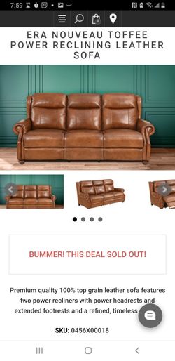 Era Nouveau Toffee Power Electric Recliner 100 Genuine Top Grain