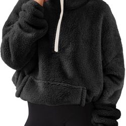 Black Sherpa Half Zip Pullover