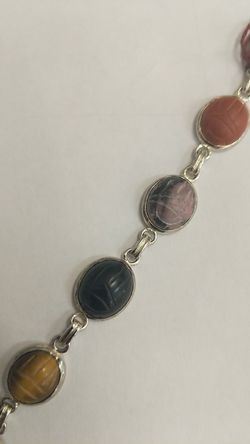 STERLING SILVER SCARAB BRACELET HAND CARVED