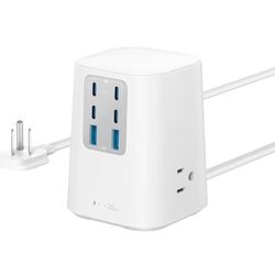 Anker Desktop Charger, 9-in-1 Power Strip with 300J Surge Protector, 5ft Flat Plug Extension Cord with Multiple Devices, 100W USB C Charger with 3 AC,