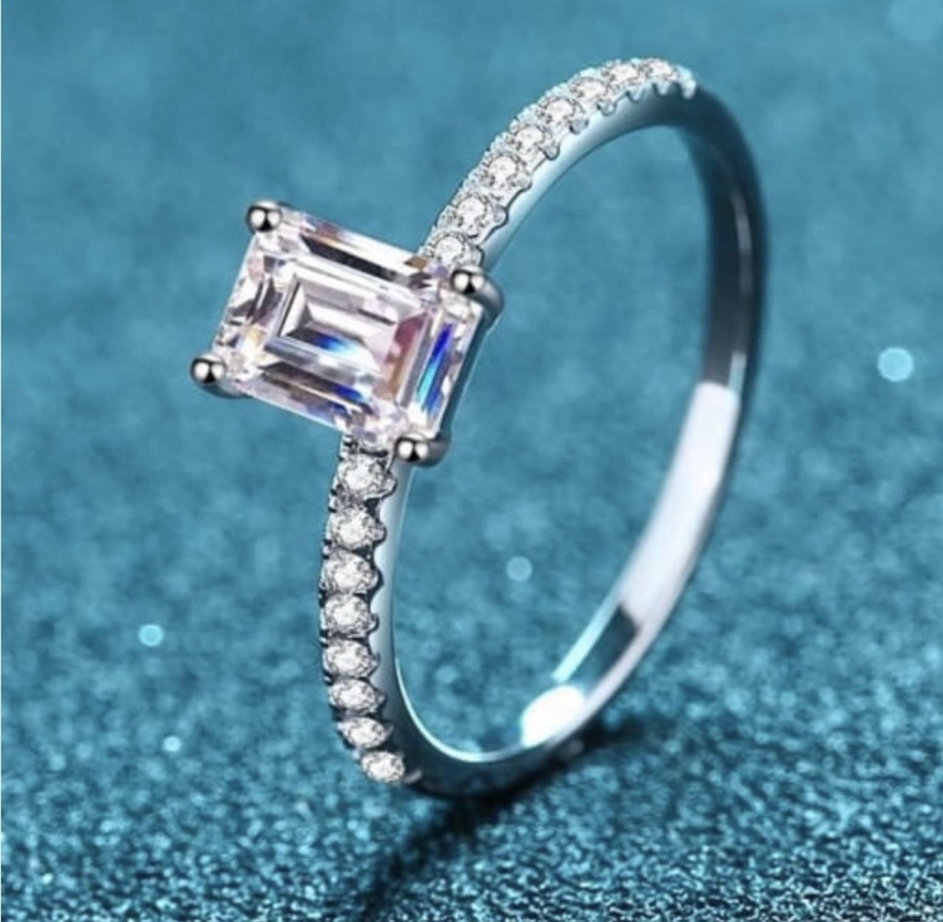 925 Sterling Silver Moissanite Emerald Cut Band Ring Size 6