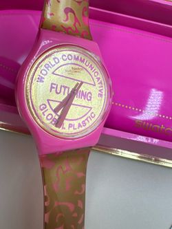 Swatch Eva & Adele Limited Edition Quartz Pink Gold Plastic Wristwatch 2015 New