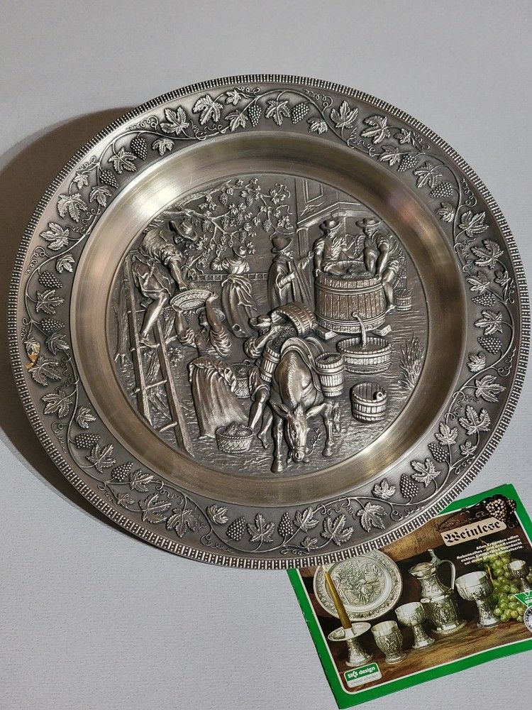 SKS Design Pewter Decorative Plate, Collectible Plate, Wine Making, Bar Decor