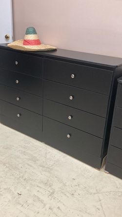 Black 8 drawer dresser with rails