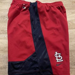 MLB St. Louis Cardinals Mens Nike Dri-Fit Baseball Red & Blue Shorts Drawstring Size XL