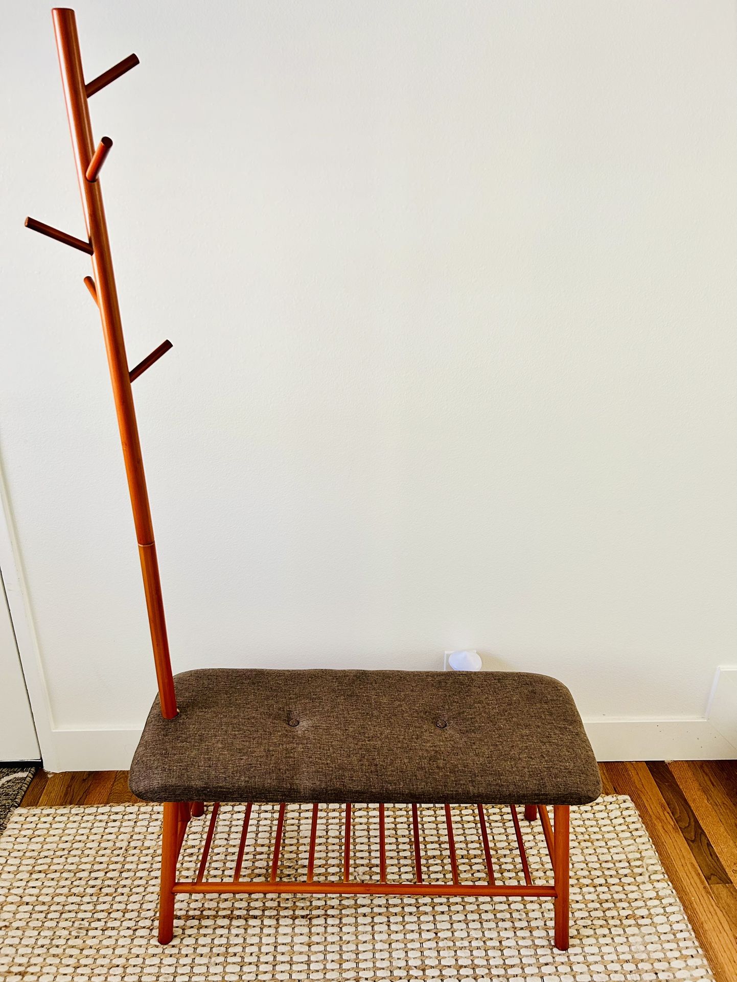 Mid-Century Modern MCM Bamboo Entryway Bench with Coat and Shoe Rack