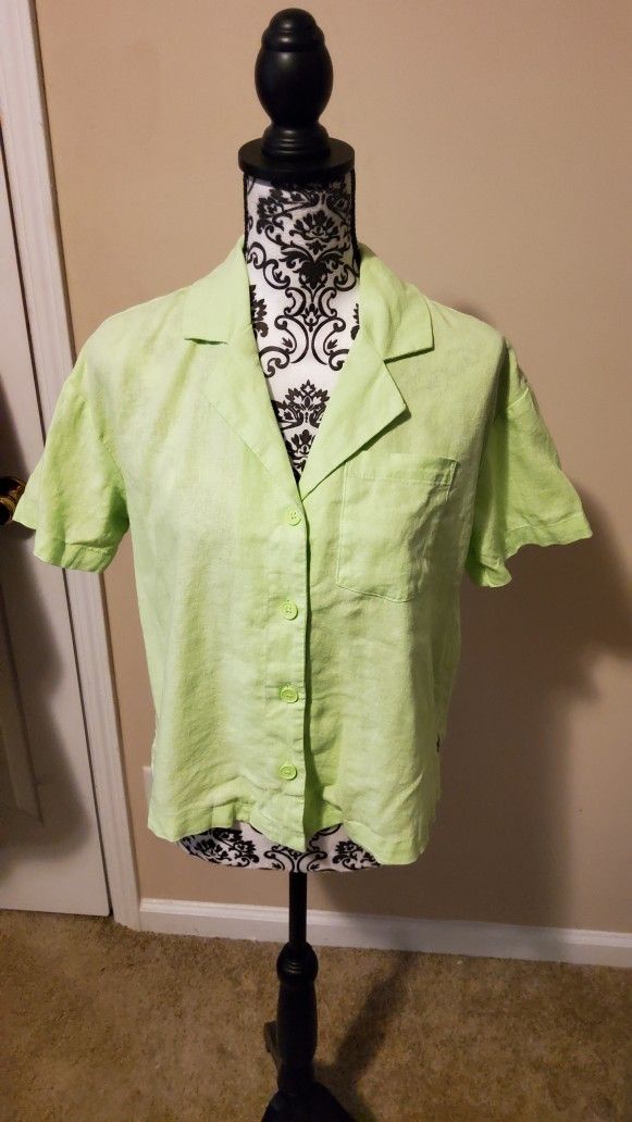 A New Dat Lime Green Linen Blend Top Size XS